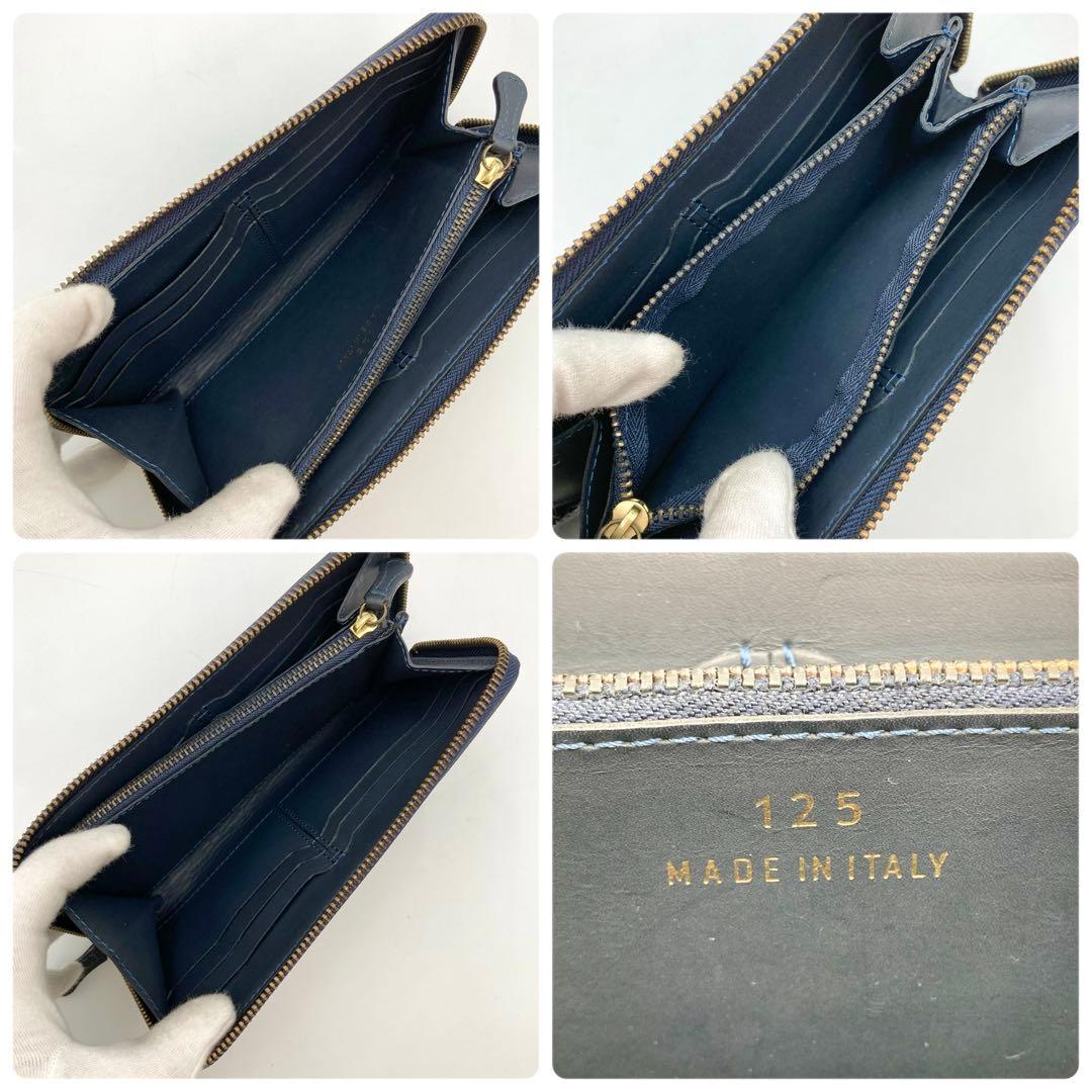 ノブさん✨Felisi 125 長財布 ラウンドジップ 紺色 クロコ型押し