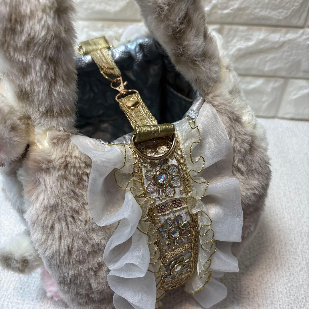 黒*こ様 コヤンイサムチョン　ハンドメイド　フリルファーバッグ　ベージュヒョウ柄