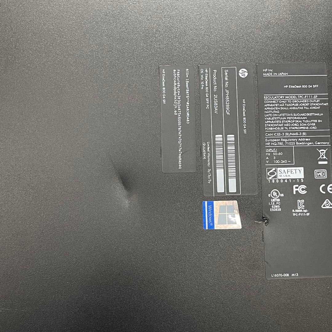 Windowsデスクトップ HP EliteDesk 800 G4 SFF i7-8700 24GB