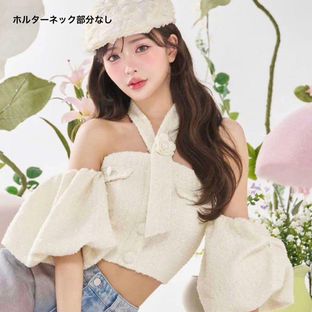 Darich ホルターネックオフショルツイードトップス　ホワイト