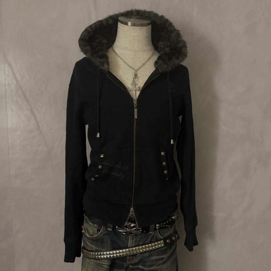 y2k グランジ　ドクロ　スタッズ　ラメ　お兄系　パンク　ファーパーカー