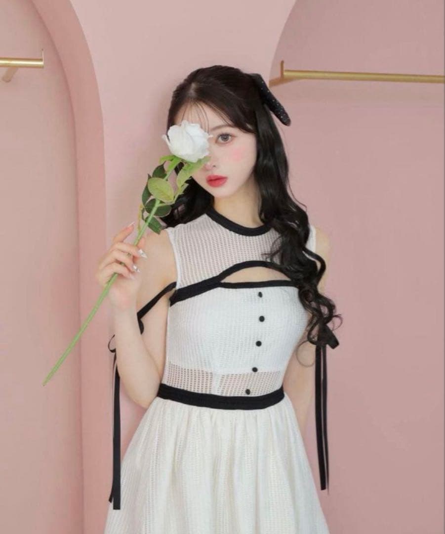 エムミーエメmmeeme Bicolor mesh long ワンピース