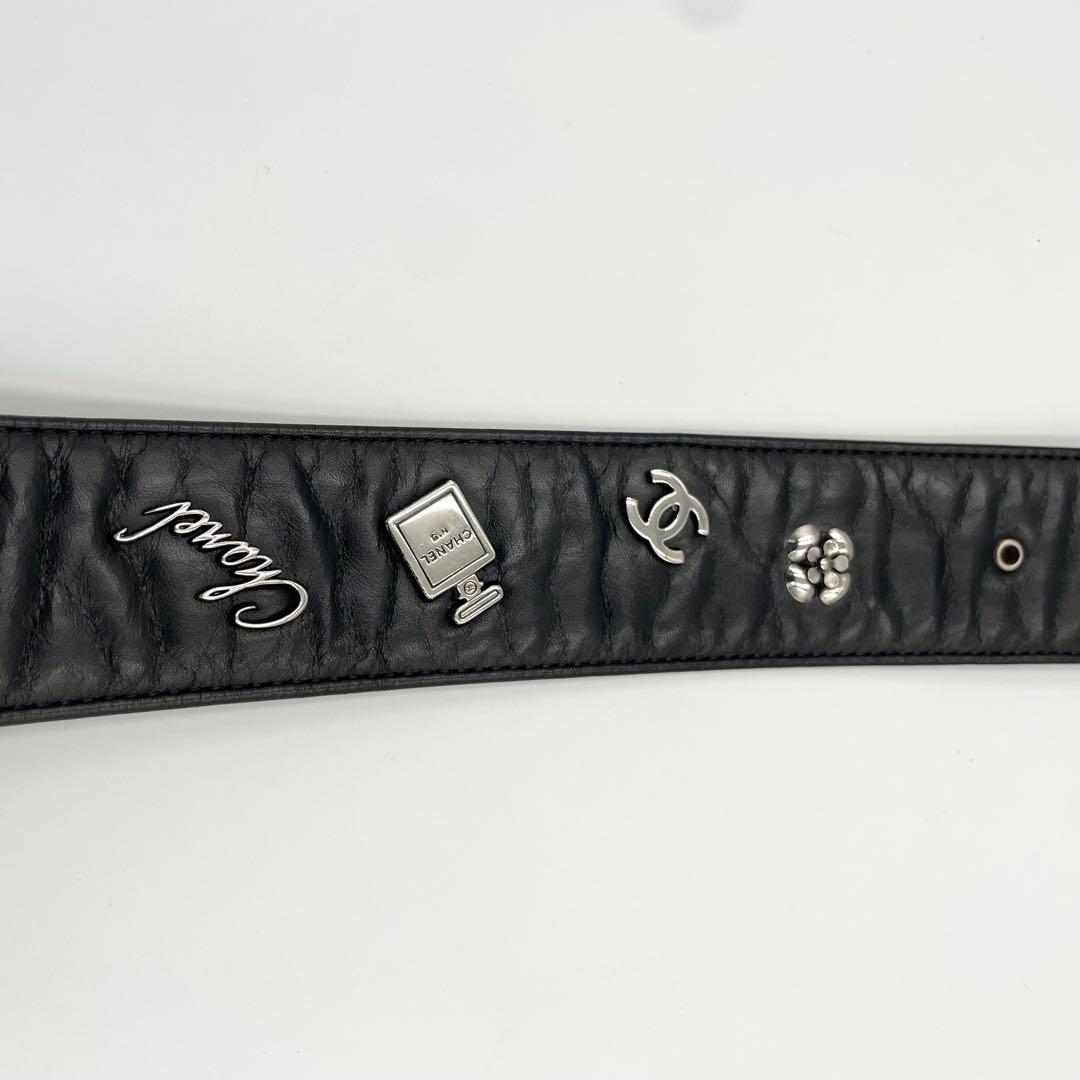 極美品★シャネル ココマーク　カメリア　レザー　ベルト　ブラック　黒　85/34
