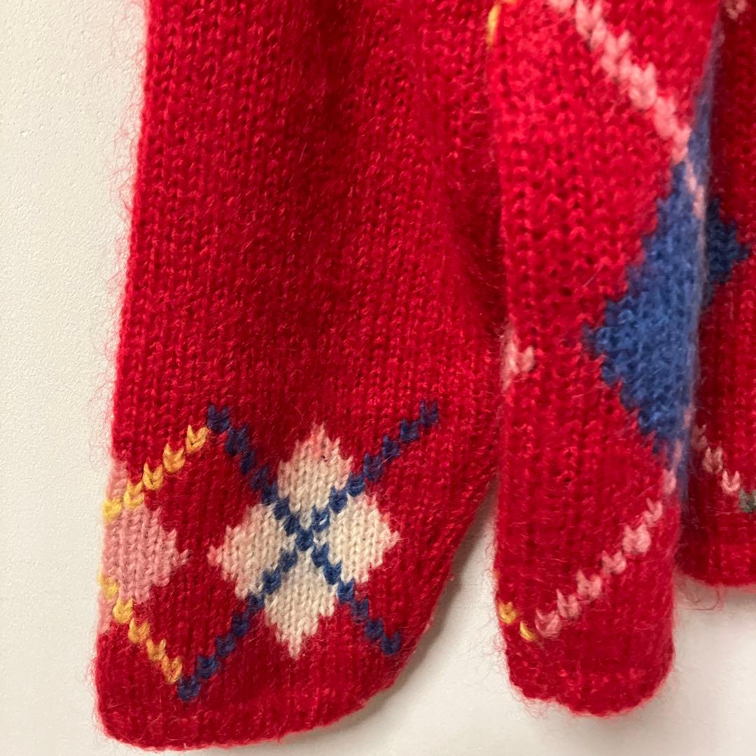 PINK HOUSEヴィンテージアーガイル柄モヘアニットカーディガン