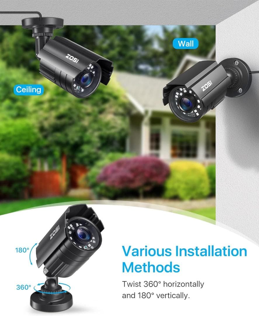 防犯カメラ 230万画素 24個赤外線 3.6MM広いレンズ IP67防水