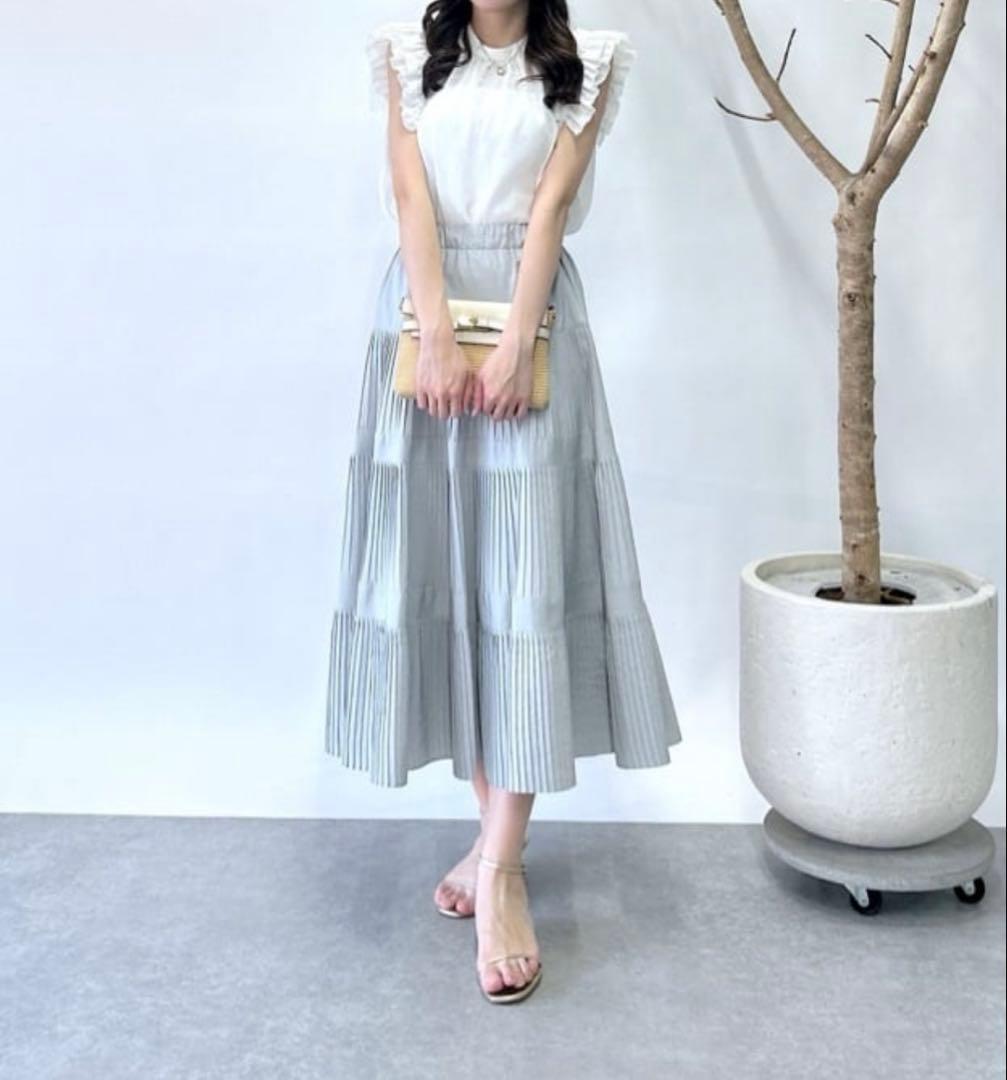 【美品】3段ティアードスカート ライトグレー 38ラブティックボンボン