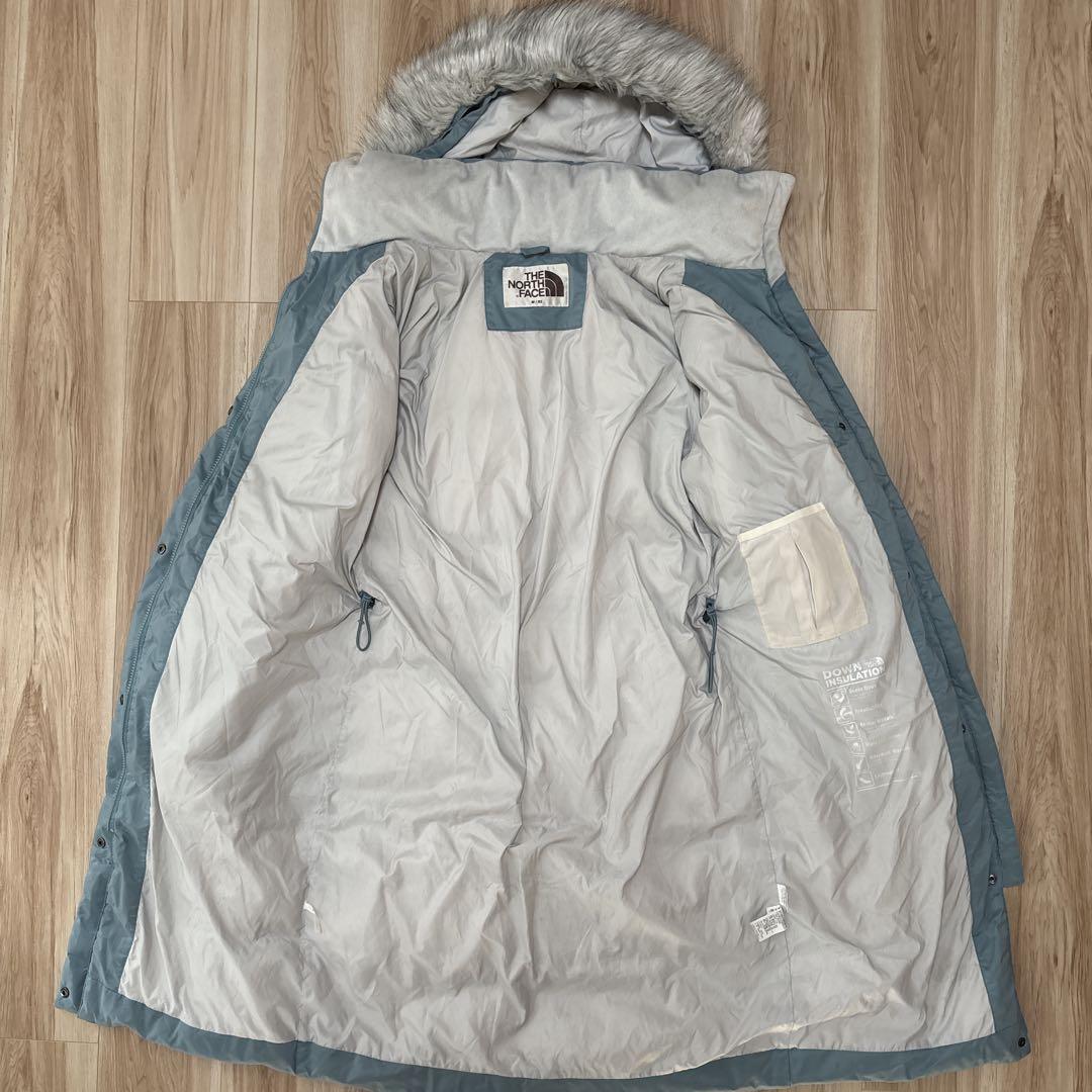 【希少カラー】ノースフェイス ロングダウン ベンチコート 肩ロゴ レディースM