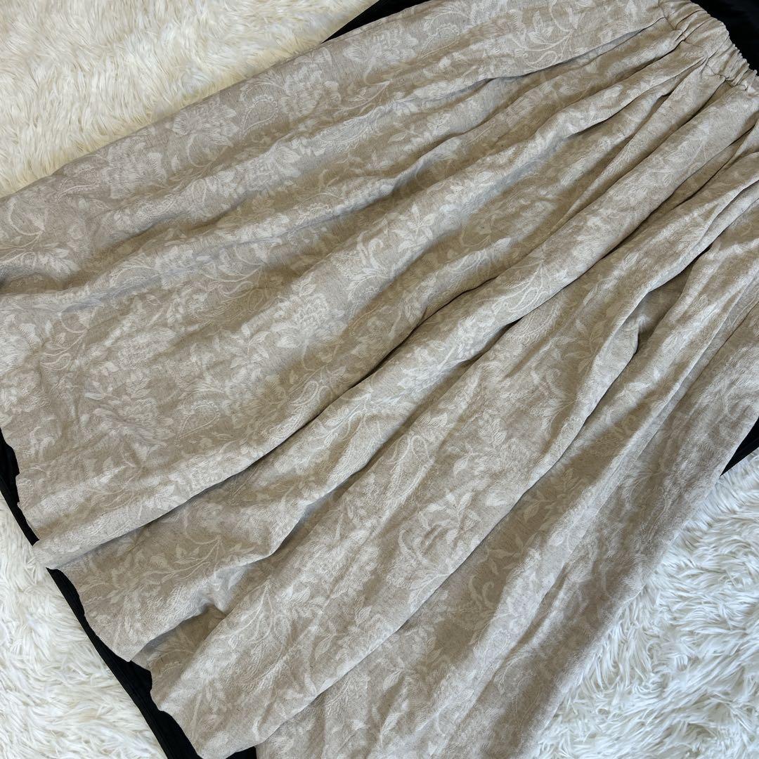 未使用✨かぐれ コットンリネンジャガードスカート フレア リネン 総柄 タック