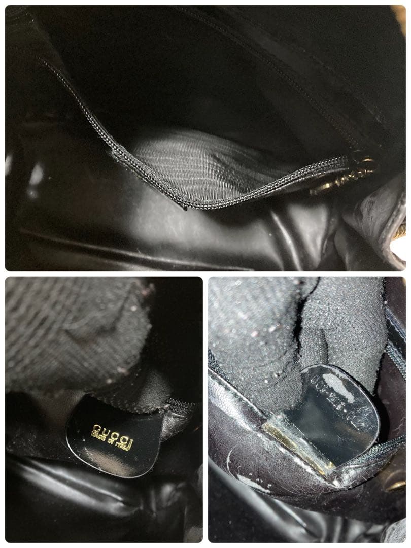 【美品】グッチ ワンショルダーバッグ　ボディバッグ　パテントレザー バンブー 黒