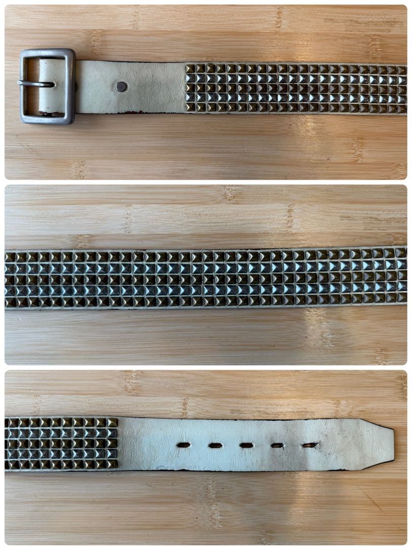 ⭐️HTC⭐️5連ピラミッド⭐️シルバー&ブラススタッズコンビ⭐️ホワイトレザー⭐️32