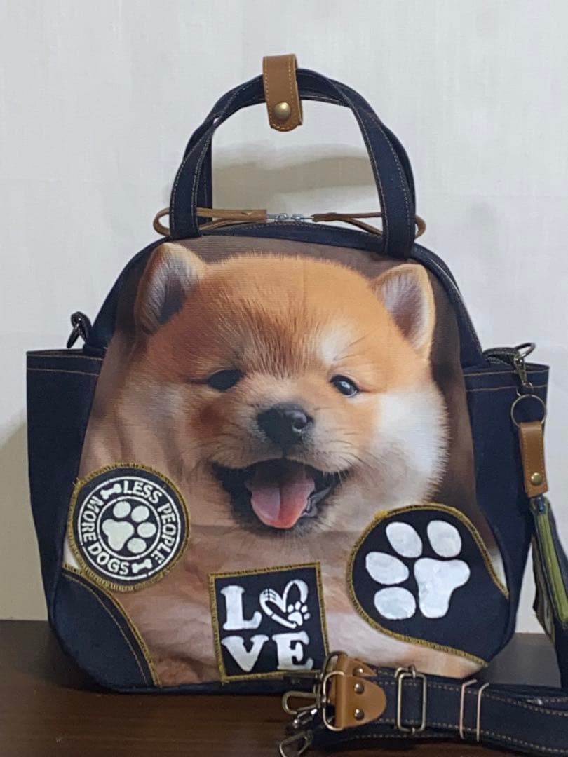 ☆ハンドメイド☆岡山デニム☆子犬☆柴犬☆4wayボストンバッグ