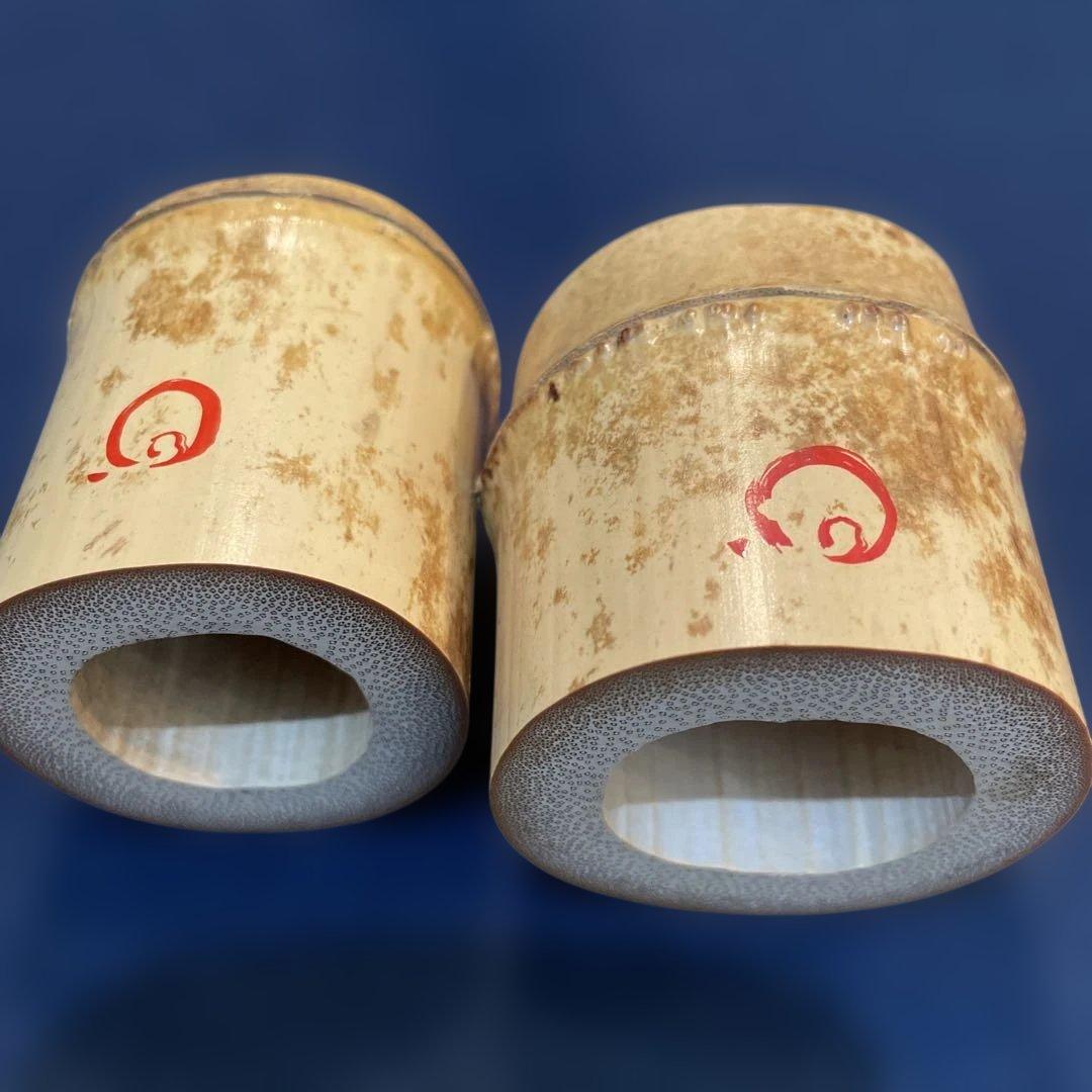 【竹田 益州】(和尚)花押・箱書『竹蓋置 一双』【高野 宗陵】(作)共箱※美品