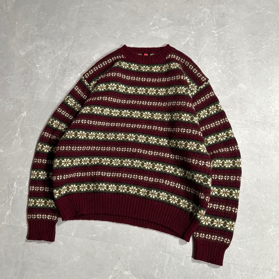 90s The North Face 総柄 デザインニット ウール ボーダー L