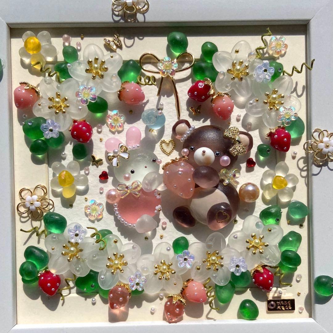 ♡いちごの中でいちごプレゼント♡シーグラスアート おおきなくまさん＆うさぎさん