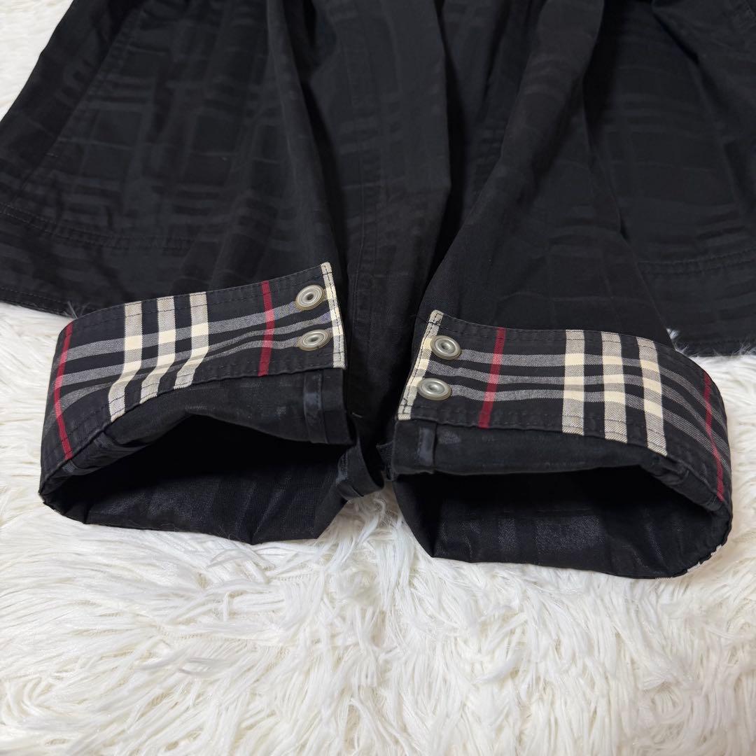 希少L バーバリーブラックレーベル ホースロゴ シャドーチェック ジャケット 黒