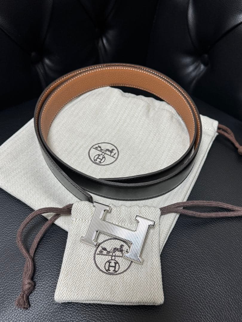 【新品未使用】HERMES エルメス 黒レザー ベルト H型バックル
