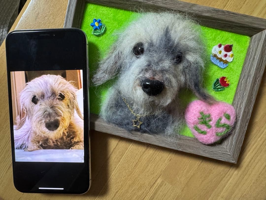 わんこ限定　うちの子プレート　わたわたペットの羊毛フェルト作品