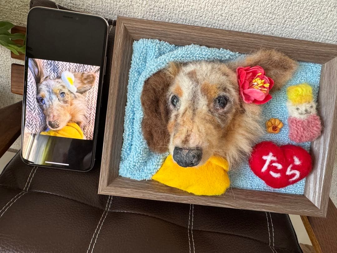 わんこ限定　うちの子プレート　わたわたペットの羊毛フェルト作品