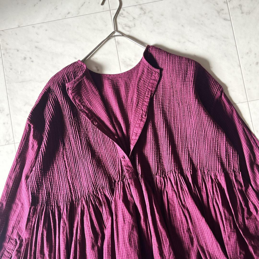 美品 メゾンドソイル ピンタック ギャザーブラウス コットンボイル 綺麗色