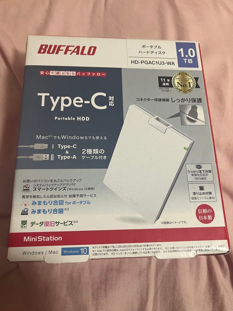 BUFFALO 1.0TB ポータブルHDD HD-PGAC1U3-WA
