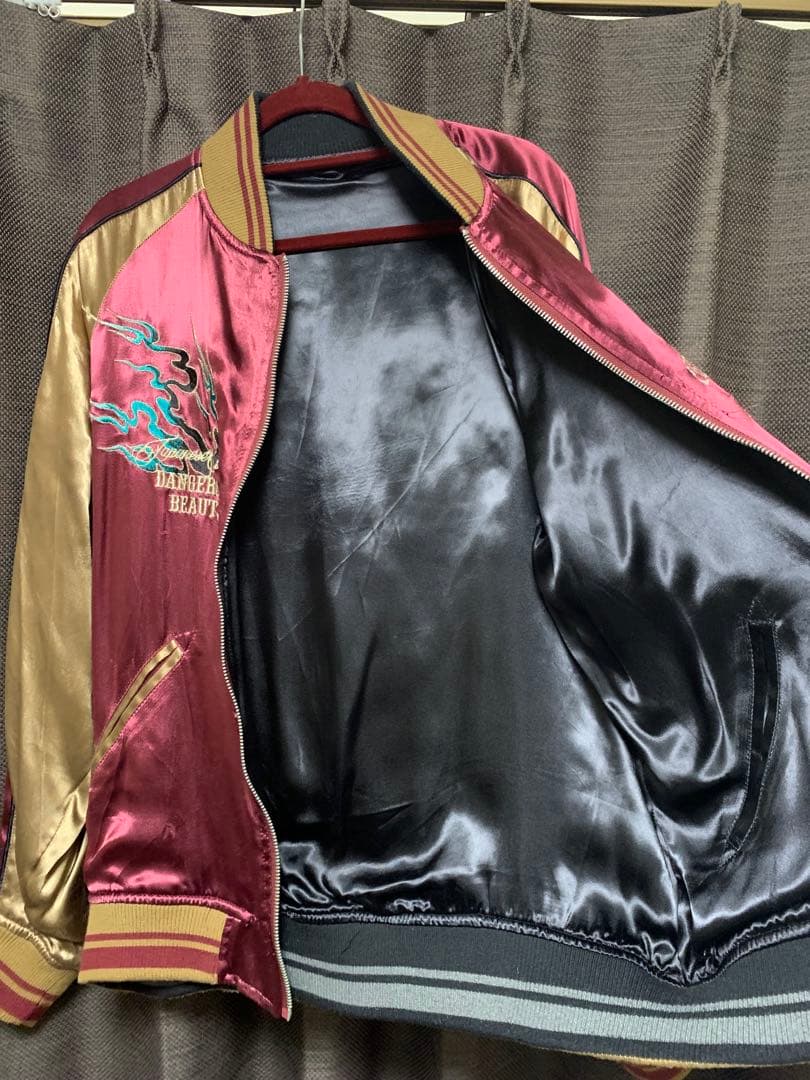 刺繍スカジャン ワインレッド/ゴールド