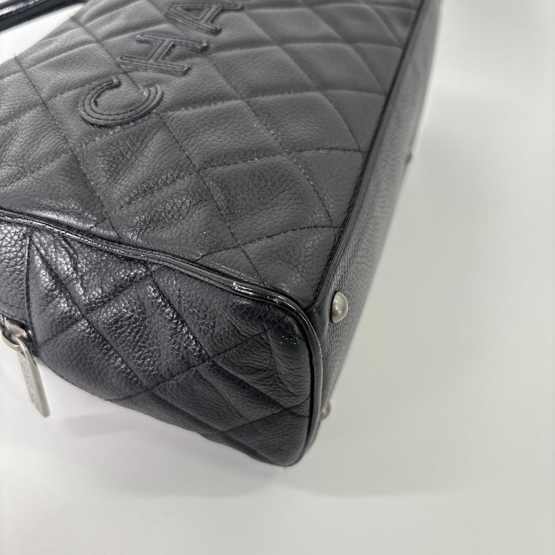 超極美品 シャネル キャビアスキン ハンドバッグ ミニボストンバッグ ブラック