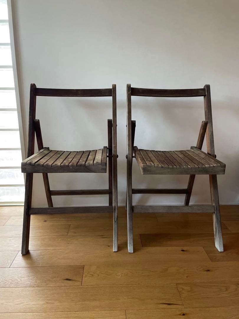 ヴィンテージ　アンティーク　木製折りたたみチェア 2脚セット