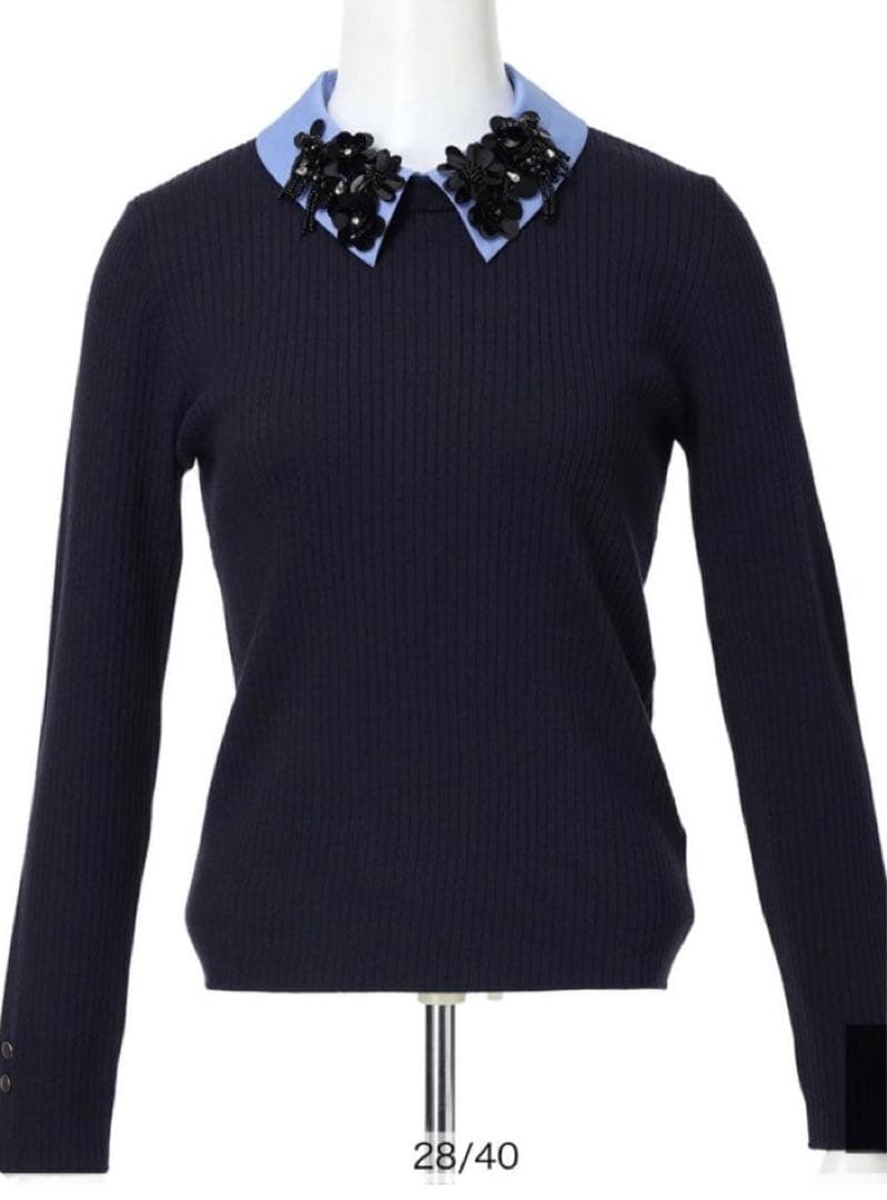 JUSGLITTYビジュー衿リブニット