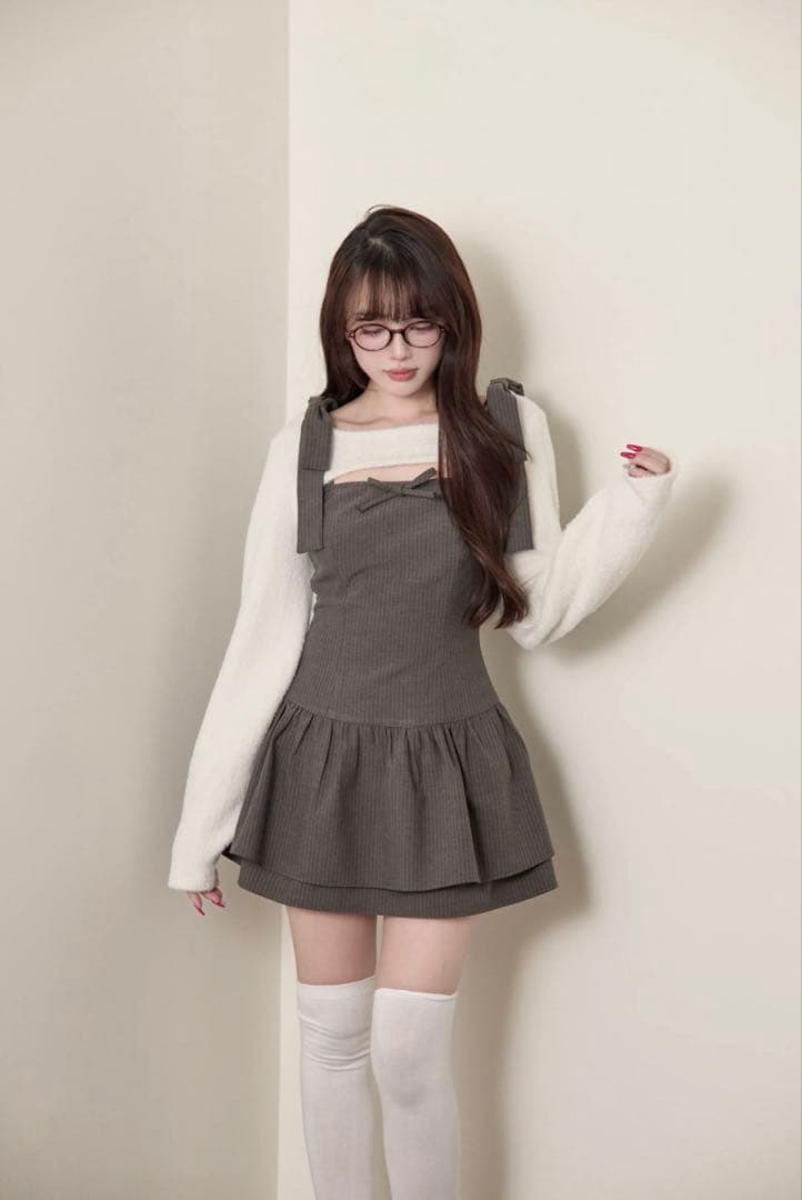 Bunny Lis ふわもこボレロ×ストライプミニワンピセット