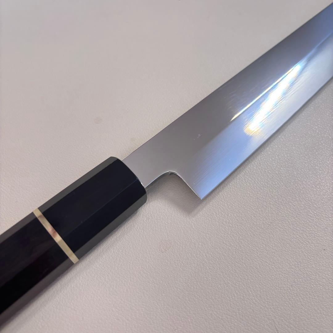 【鞘付き】 270mm柳刃包丁 鏡面　黒檀水牛八角柄 全鋼 和包丁'ᙁ