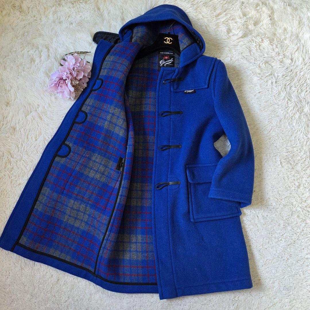 美品 グローバーオール ダッフルコート サイズ S相当 チェック ブルー