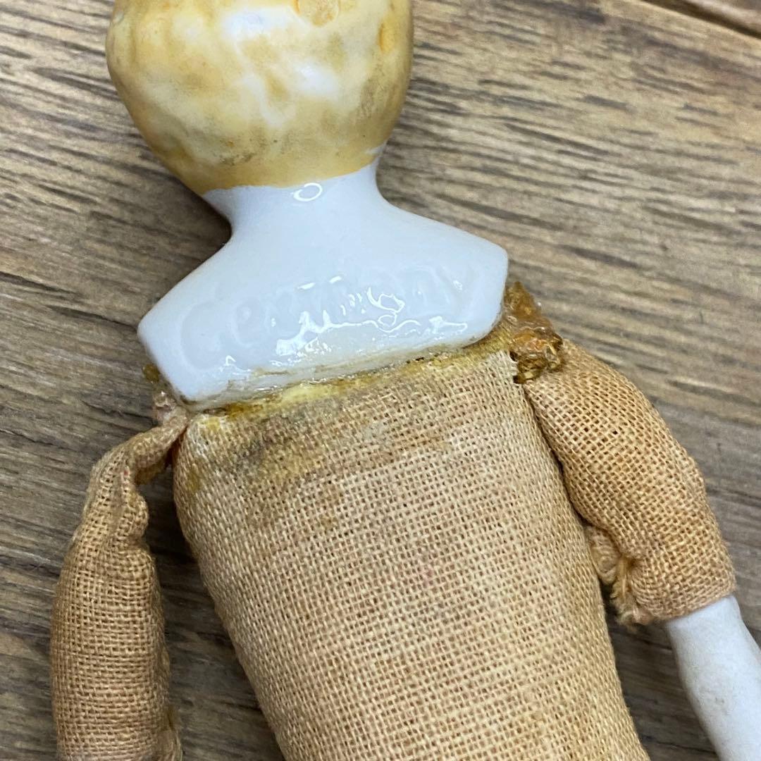 ドイツアンティーク チャイナヘッドドール 15cm ブロンド ビスクドールセット