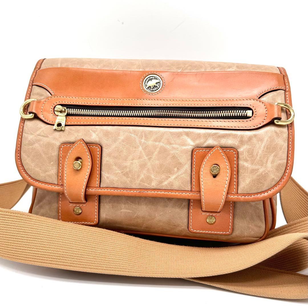 【希少】ハンティングワールド メッセンジャーバッグ バチューレザー ベージュ