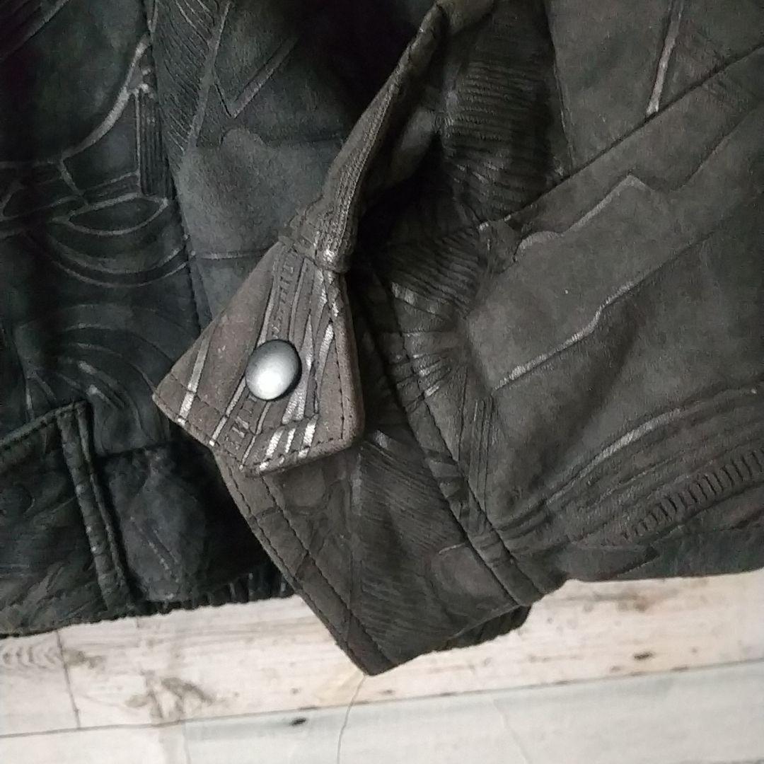 一点モノ☆柔かめ シープスキン 本革 リアルレザー 総柄 レザージャケット M