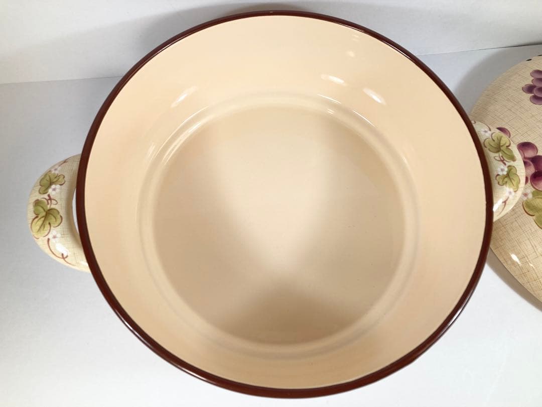 未使用 希少レトロ EJIRY エジリー 華ぶどう ホーロー両手鍋 片手鍋