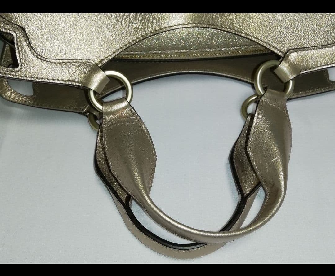 カルティエCartier マルチェロ レザー ハンドバッグ ブロンズ ゴールド