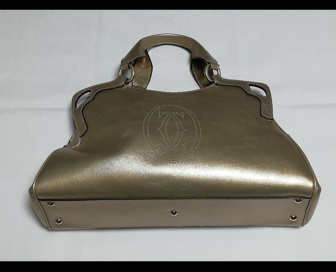 カルティエCartier マルチェロ レザー ハンドバッグ ブロンズ ゴールド