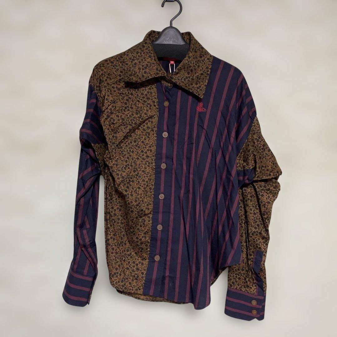 ヴィヴィアンウエストウッド変形デザイン長袖シャツストライプ、ボタニカル