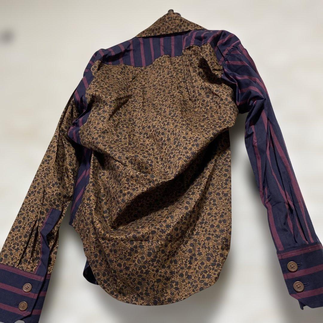 ヴィヴィアンウエストウッド変形デザイン長袖シャツストライプ、ボタニカル