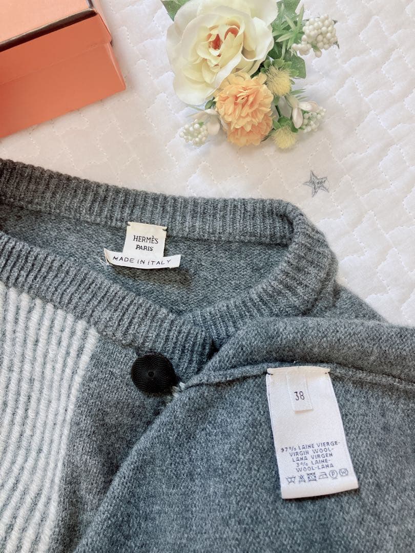 HERMES ロングカーディガン　コート　Hロゴ　ヴァージンウール