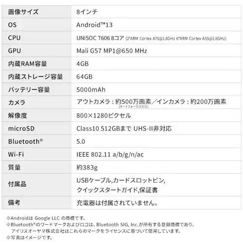 【新品/定価22,800円/TE084M4V1-B】LUCA タブレット 8型