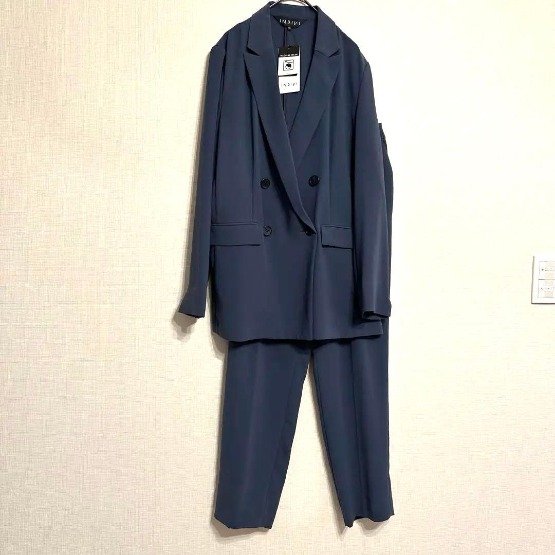 【新品・タグ付き】INDIVI 洗えるセットアップ スーツ ネイビー 40サイズ
