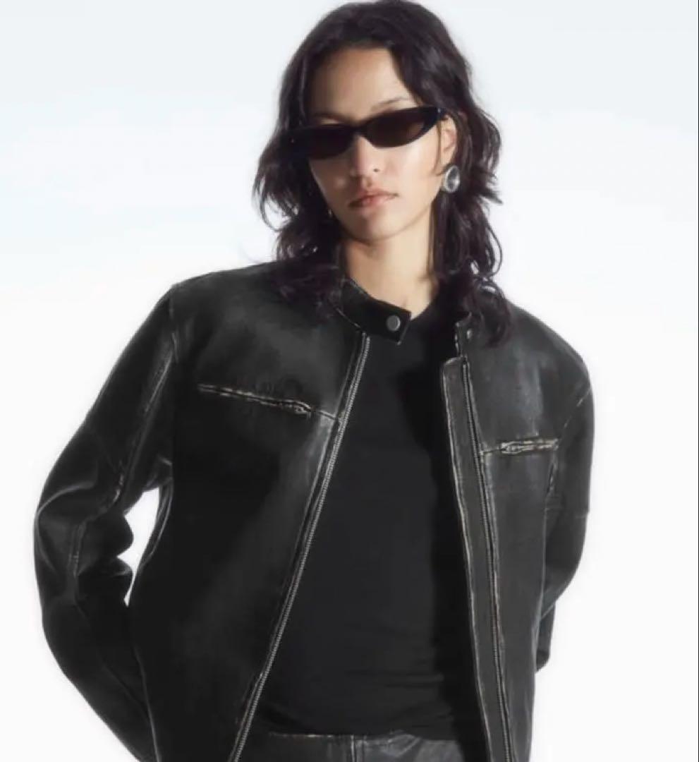 【新品未使用】COS レザー モートジャケット ブラック