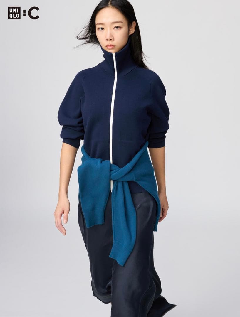 ミラノリブフルジップカーディガン　ユニクロC　XXL　NAVY