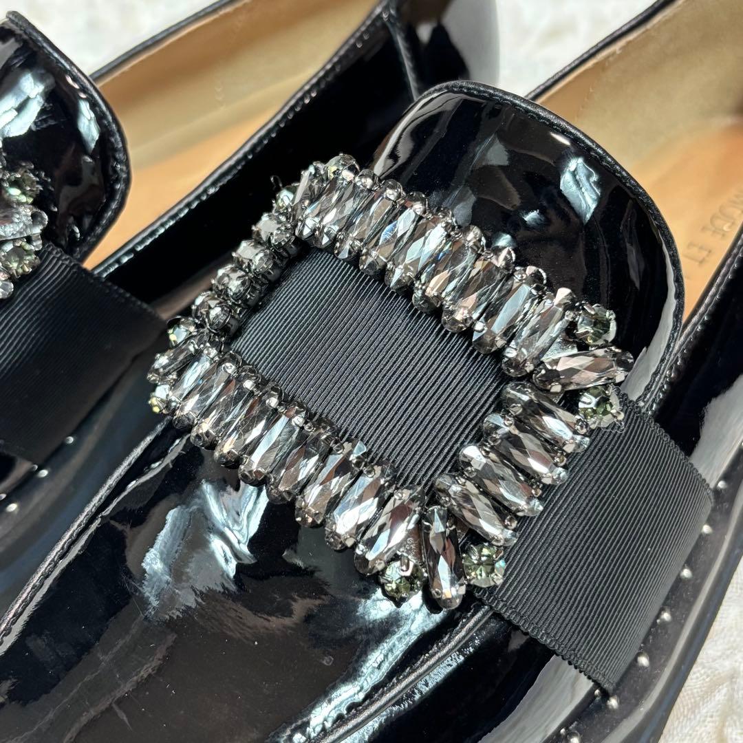 [美品] モードエジャコモ　ビジューバックル　厚底ローファー　黒　23.5