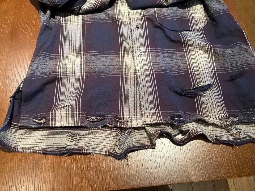 トップス ANCELLM DAMAGED FLANNEL CHECK SHIRT