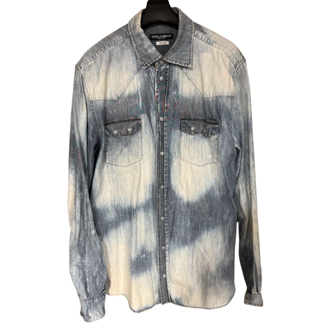 DOLCE & GABBANA デニムシャツ GOLD タイダイ加工 L 正規品