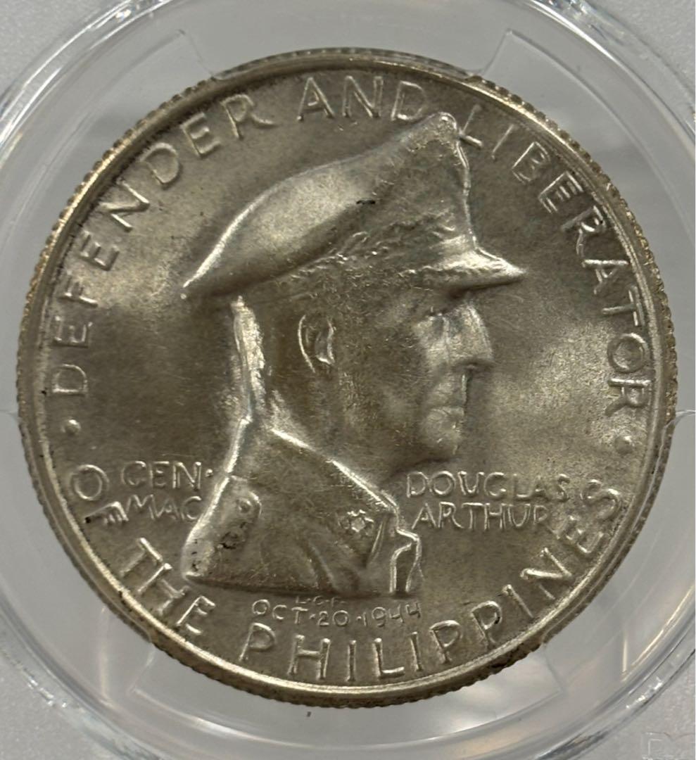 1947年 フィリピン マッカーサー 1ペソ銀貨　PCGS 高鑑定