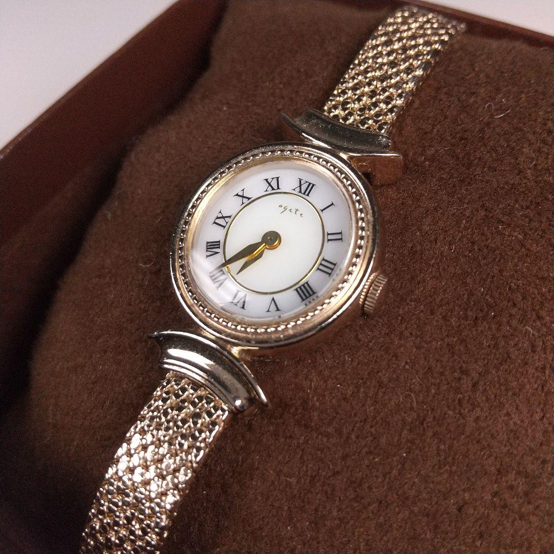 ✨極美品✨ageteアガット ソーラー 金 ゴールドラウンド腕時計レディース