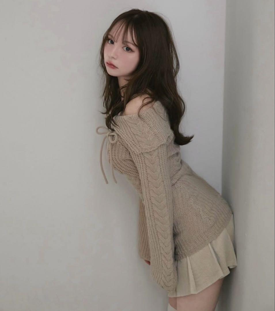 andmary Aura cable knit tops リボンケーブルニット